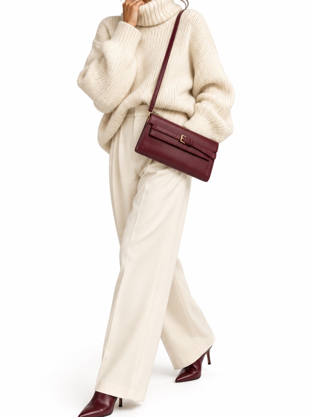 NWT Anthropologie Women's Burgundy Crossbody Bag - Sleek Shoulder Bag